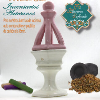 Incensario Cerámico Vidriado Blanco y Rosa