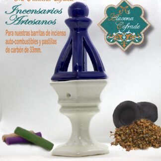 Incensario Cerámico Vidriado Blanco y Azul