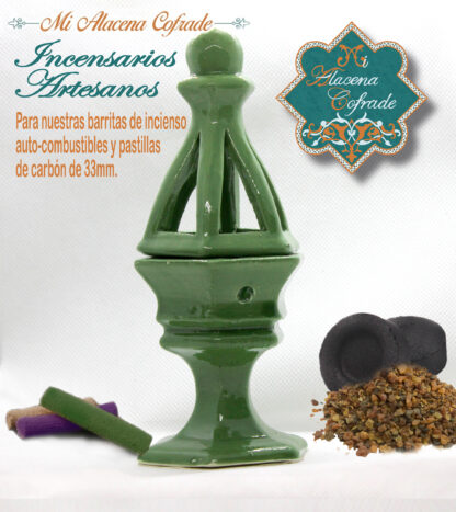 Incensario Cerámico Vidriado Verde