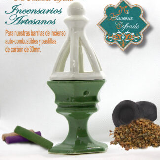 Incensario Cerámico Vidriado Verde y Blanco