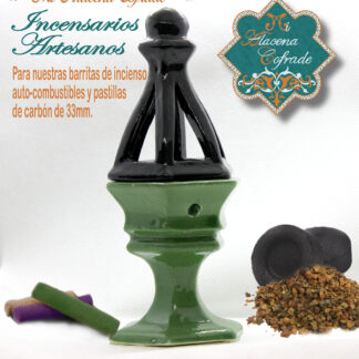 Incensario Cerámico Vidriado Verde y Negro