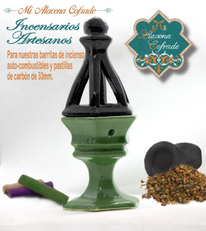 Incensario Cerámico Vidriado Verde y Negro