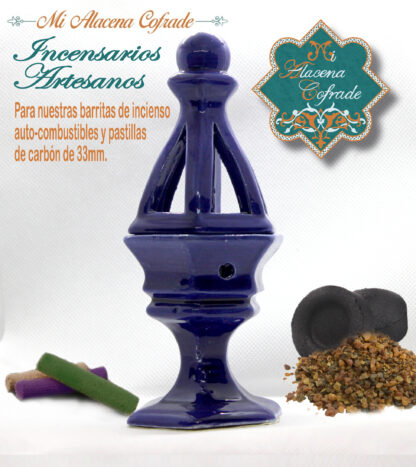 Incensario Cerámico Vidriado Azul