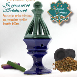 Incensario Cerámico Vidriado Azul y Verde Oscuro
