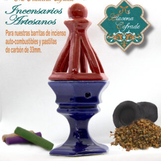 Incensario Cerámico Vidriado Azul y Rojo