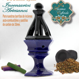 Incensario Cerámico Vidriado Azul y Negro