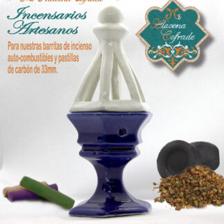 Incensario Cerámico Vidriado Azul y Blanco