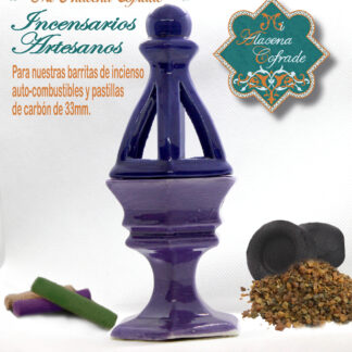 Incensario Cerámico Vidriado Morado y Azul