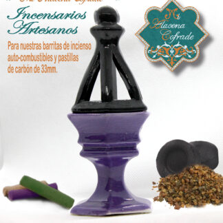 Incensario Cerámico Vidriado Morado y Negro