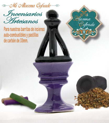 Incensario Cerámico Vidriado Morado y Negro