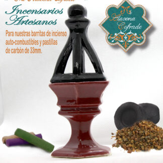 Incensario Cerámico Vidriado Burdeos y Negro