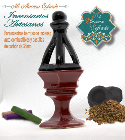 Incensario Cerámico Vidriado Burdeos y Negro