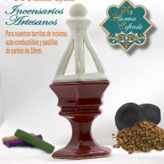 Incensario Cerámico Vidriado Burdeos y Blanco