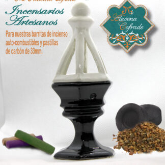 Incensario Cerámico Vidriado Negro y Blanco