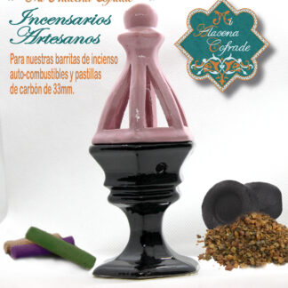Incensario Cerámico Vidriado Negro y Rosa