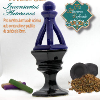 Incensario Cerámico Vidriado Negro y Azul