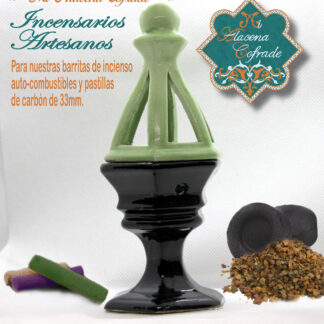 Incensario Cerámico Vidriado Negro y Verde Claro