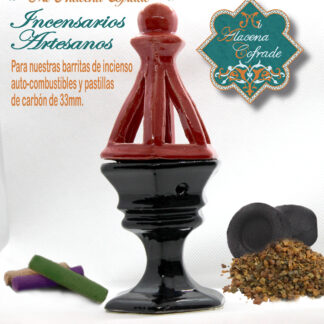Incensario Cerámico Vidriado Negro y Rojo