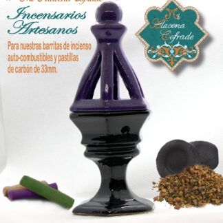 Incensario Cerámico Vidriado Negro y Morado