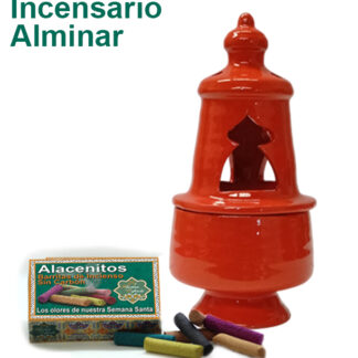 Incensario de Barro Alminar Vidriado Color Rojo y Caja de Surtido