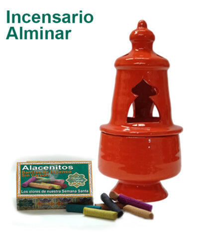 Incensario de Barro Alminar Vidriado Color Rojo y Caja de Surtido