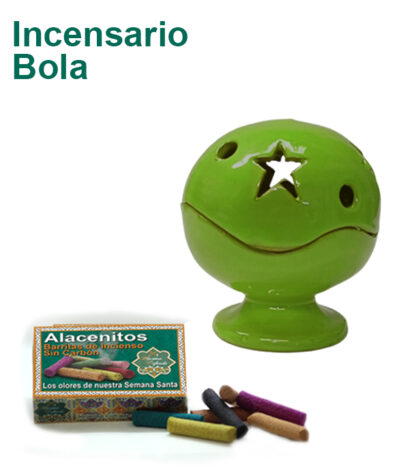 Incensario de barro Bola Vidriado color Verde y caja de Surtido