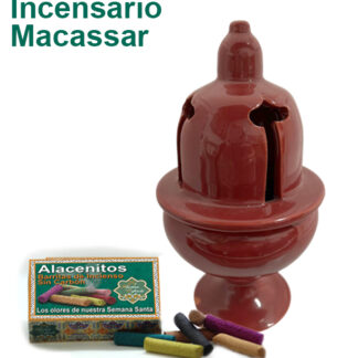 Incensario de barro Macassar Vidriado color Rojo y caja de Surtido