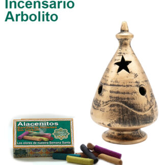 Incensario de Barro Arbolito Color Dorado y Caja de Surtido