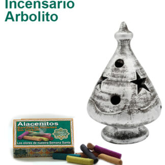 Incensario de Barro Arbolito Color Plata y Caja de Surtido